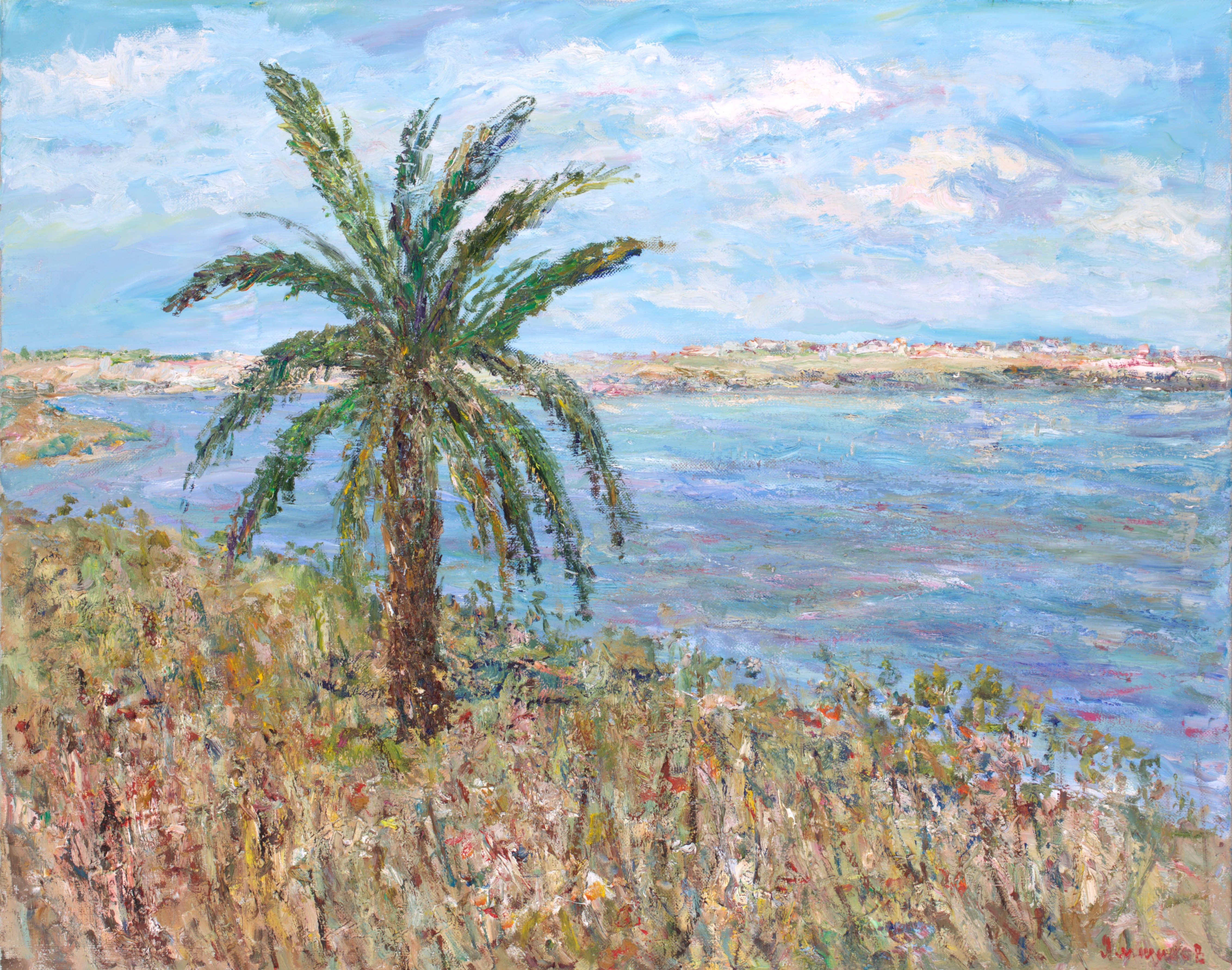 Пальма и озеро с фламинго (Кипр)